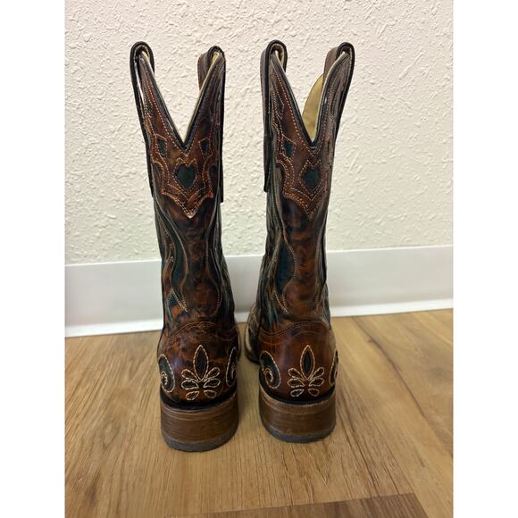CORRAL WOMEN'S SQUARE TOE INLAY WESTERN BOOTS Brown Green Size 6.5 - Picture 8 of 10